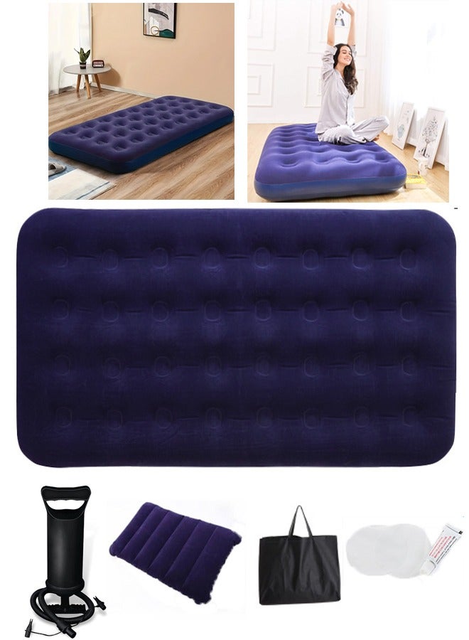 ZCM-HAPPY Thick Foldable Outdoor Camping Air Flocking Mattress - Portable, Inflatable, Ultra Comfortable with Hand Pump, Air Pillow and Accessories, Ideal for Camping, Hiking and Travel (191x99x22 cm) - Image 1