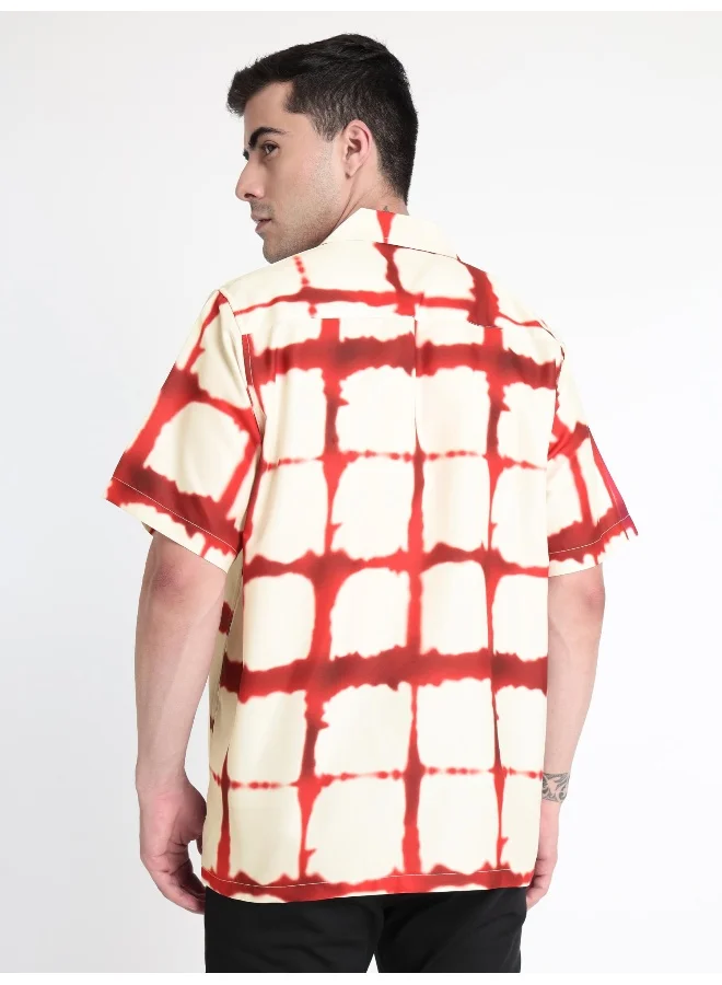 Beyoung Half Sleeve Red Tie and Dye Hawaiian Shirt for Men