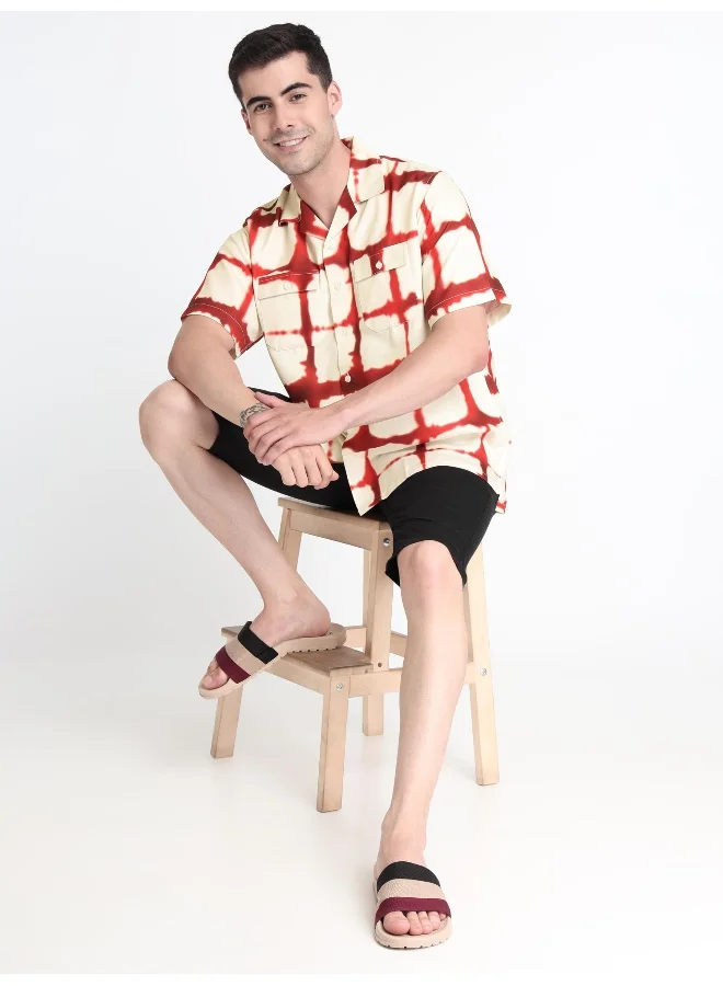 Beyoung Half Sleeve Red Tie and Dye Hawaiian Shirt for Men