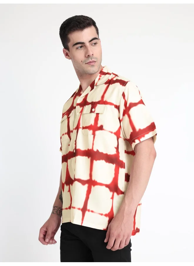 بيونغ Half Sleeve Red Tie and Dye Hawaiian Shirt for Men