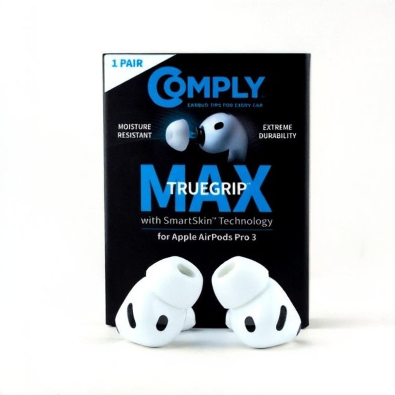 Comply TrueGrip MAX | Premium Memory Foam Replacement Earbud Tips for Apple AirPods Pro Gen 3 | Long Lasting Comfort, MAX Durability, Secure Fit, Superior Noise Isolation| White (Large) (1 Pair) - Image 1