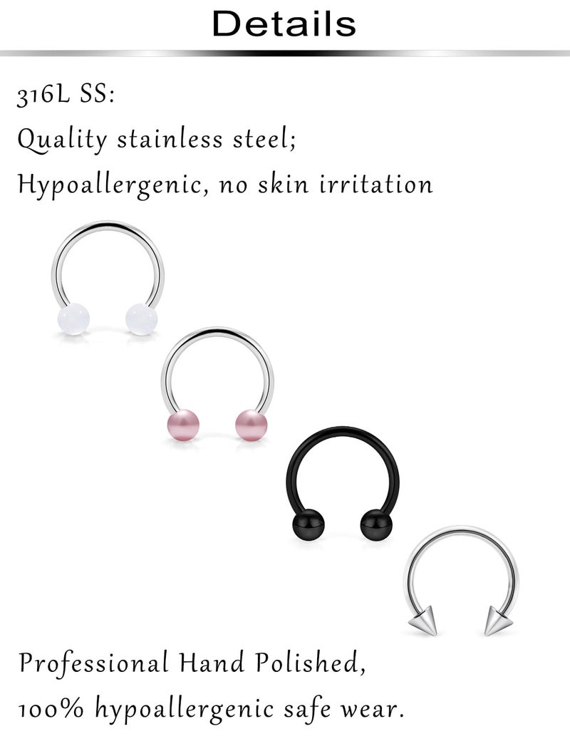 Ftovosyo 35Pcs 16G Surgical Steel Nose Septum Rings Piercing Jewelry Horseshoe Cartilage Helix Tragus Earring Hoop Eyebrow Lip Hoop Retainer for Women Men 10mm 3/8 Inch Silver Black - Image 3
