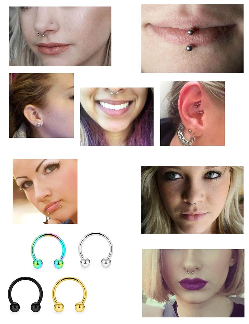 Ftovosyo 35Pcs 16G Surgical Steel Nose Septum Rings Piercing Jewelry Horseshoe Cartilage Helix Tragus Earring Hoop Eyebrow Lip Hoop Retainer for Women Men 10mm 3/8 Inch Silver Black - Image 4
