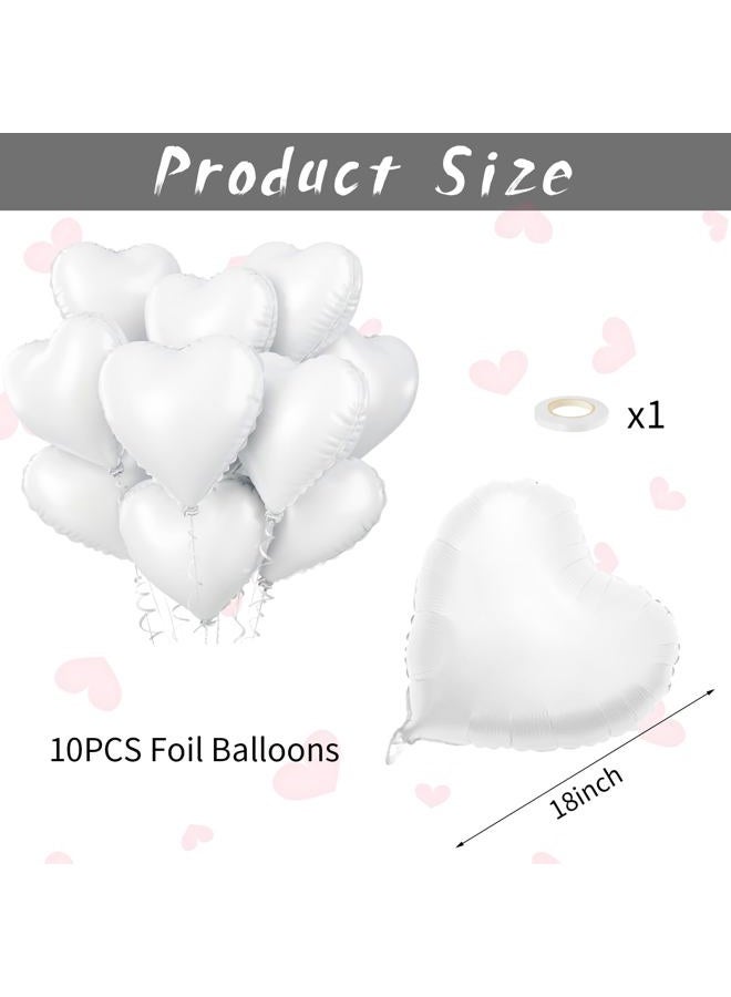 Biapian بالونات قلبية بيضاء بالهيليوم، 10 قطع بالونات شكل قلب من الفويل الأبيض بحجم 18 بوصة للزينة في عيد الحب، زفاف أبيض، حفلة عيد ميلاد، ذكرى سنوية - Image 2