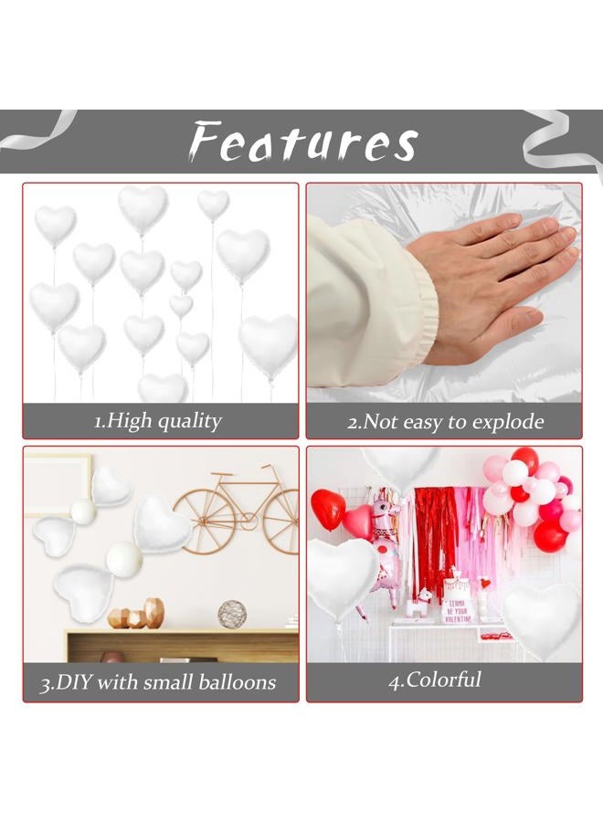 Biapian بالونات قلبية بيضاء بالهيليوم، 10 قطع بالونات شكل قلب من الفويل الأبيض بحجم 18 بوصة للزينة في عيد الحب، زفاف أبيض، حفلة عيد ميلاد، ذكرى سنوية - Image 3