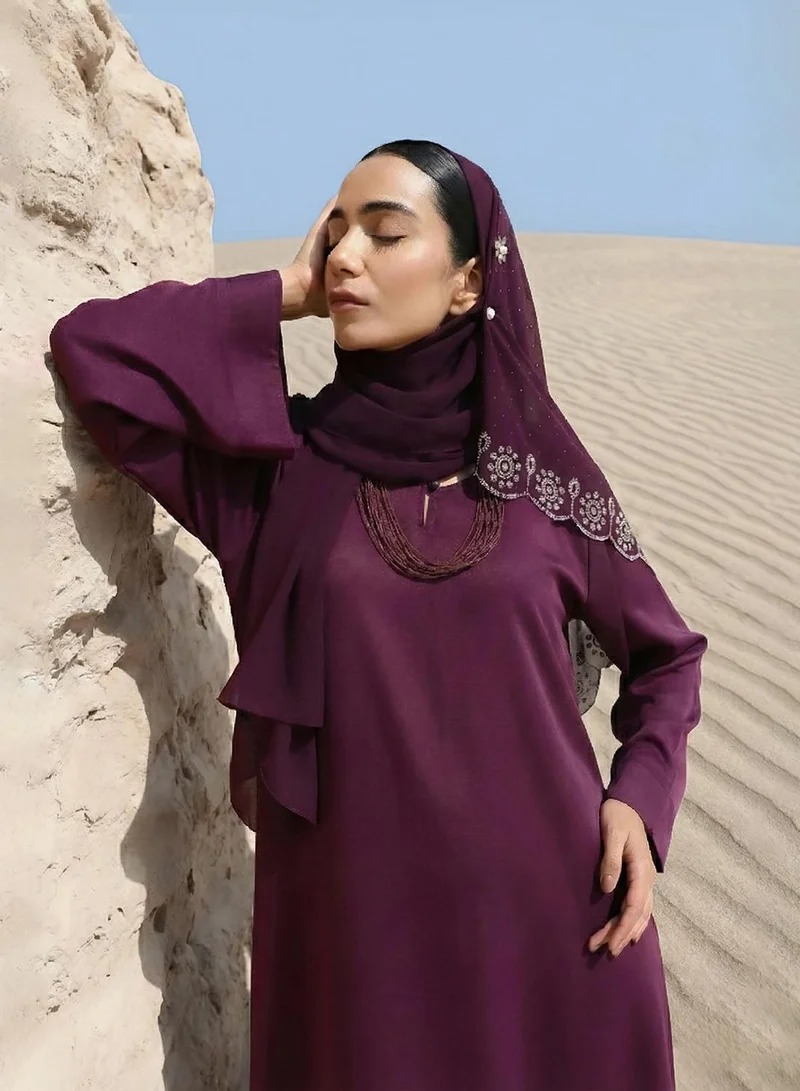 ISHIN Purple Abaya with Embellished Hijab