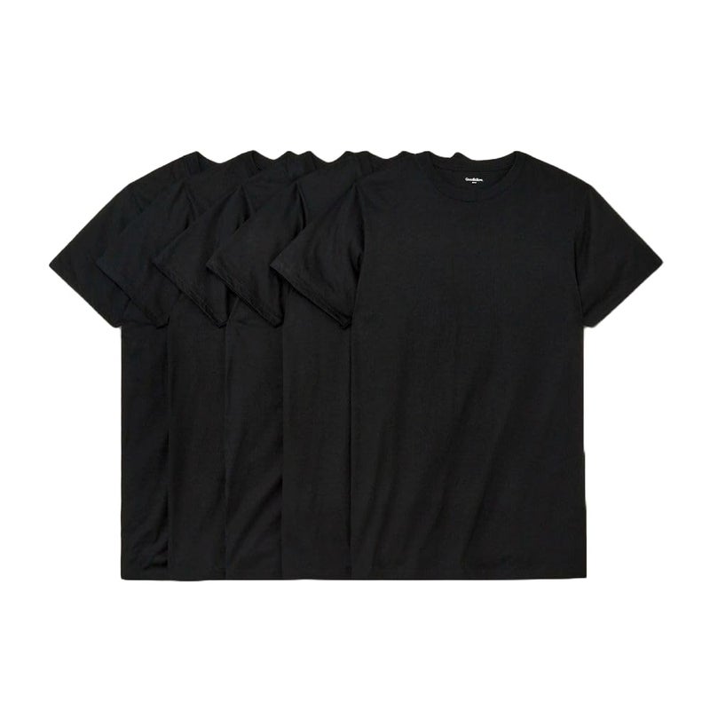 Goodfellow & Co Men's 4+1 Bonus Pack Short Sleeve Crew Neck Undershirt (US, Alpha, Large, Regular, Regular, Black) - Image 1