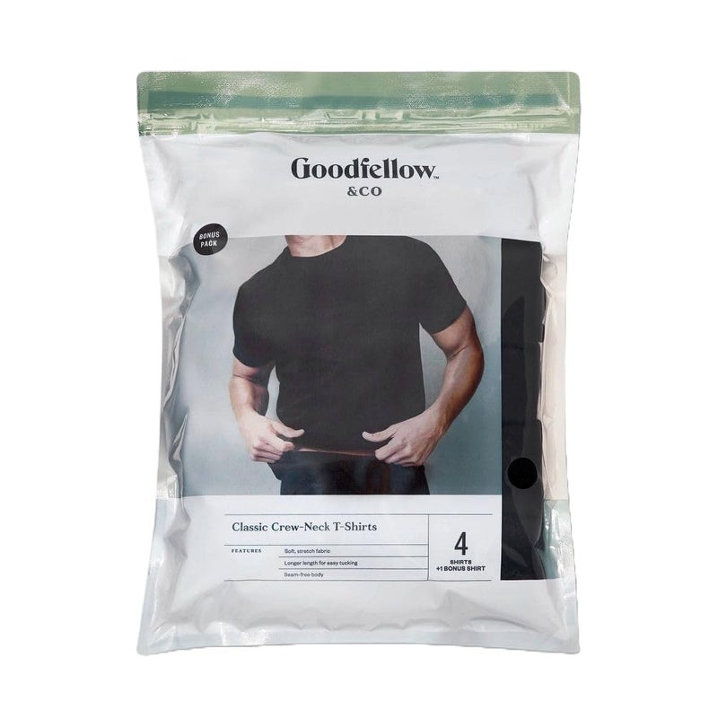 Goodfellow & Co Men's 4+1 Bonus Pack Short Sleeve Crew Neck Undershirt (US, Alpha, Large, Regular, Regular, Black) - Image 3