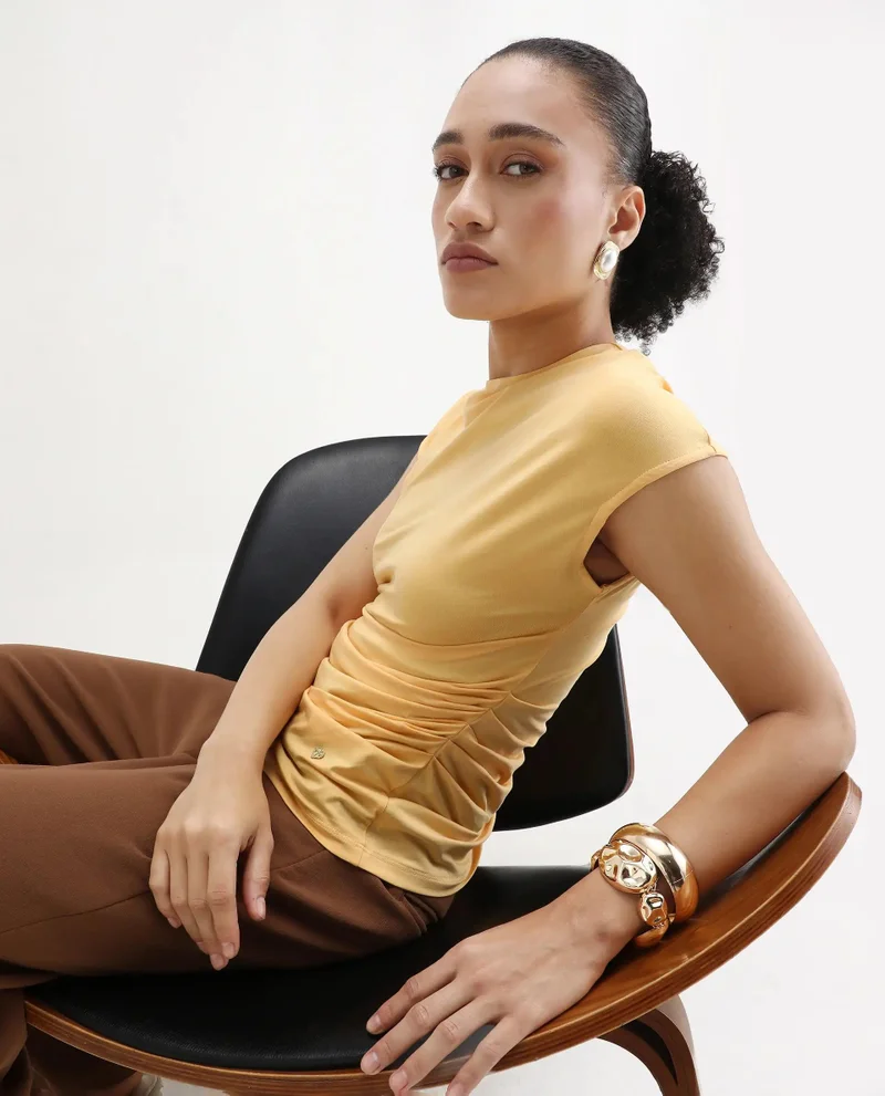 Rareism Women's Basic Draped Jersey Top