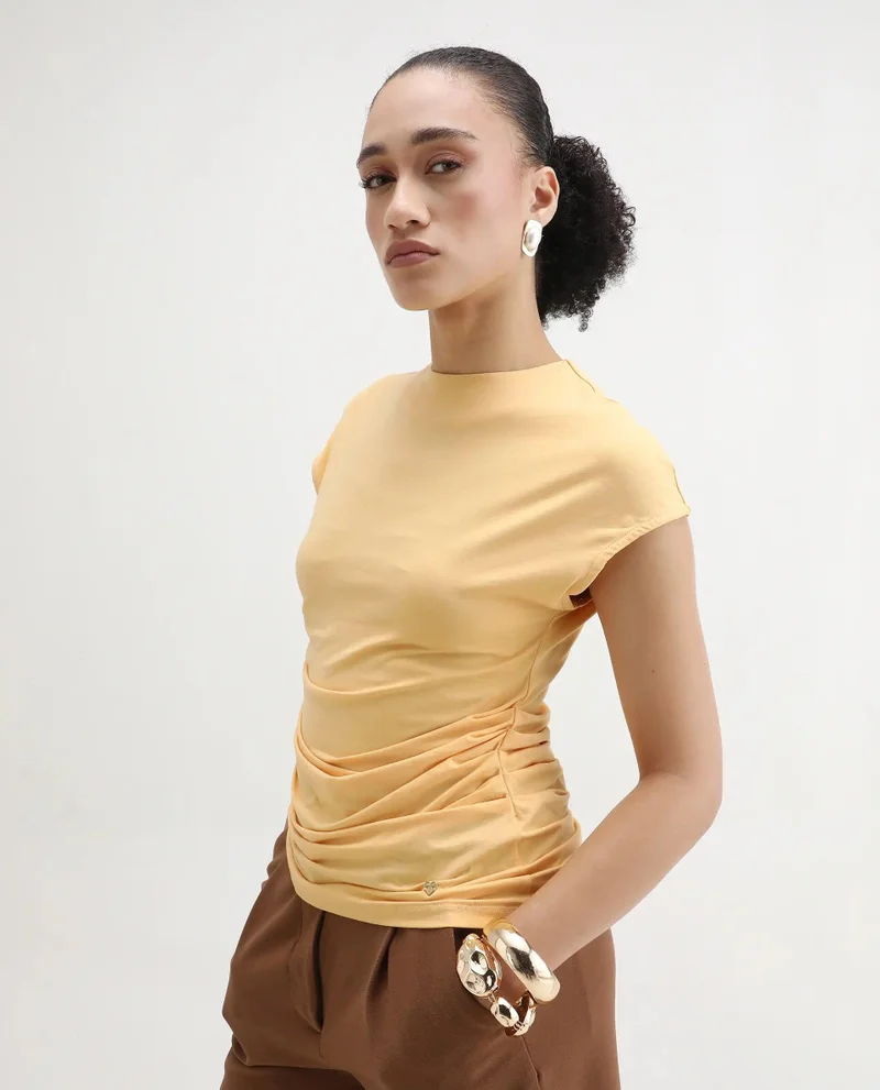 Rareism Women's Basic Draped Jersey Top
