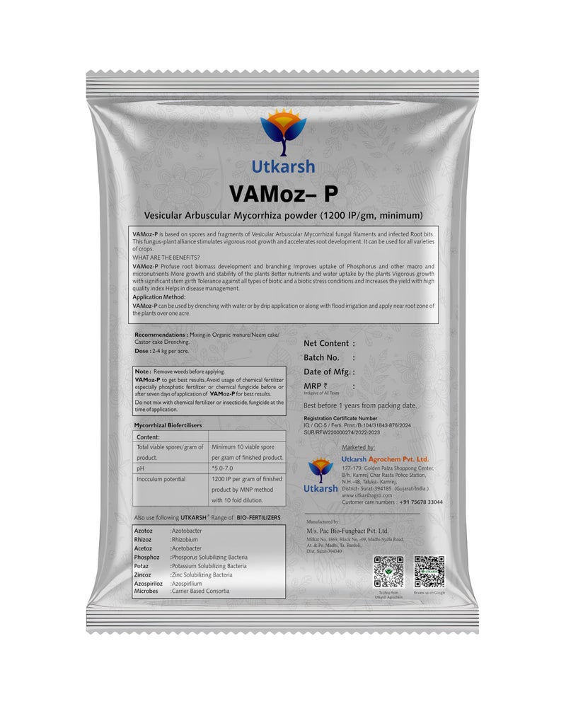 Utkarsh Microbes (Carrier Based Consortia Biofertilizer) & Vamoz-P (Mycorrhiza with 1200 IP/gm) Healthy Growth Booster, Enhances Nutrient & Water Uptake, Soil Aeration (Pack of 2; 900 gm of each) - Image 3
