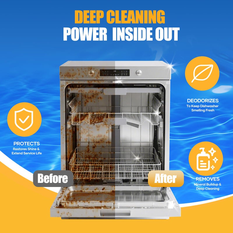 Dishwasher Cleaner Tablets - Dishwasher Cleaner And Deodorizer Tablets Lemon Scented, Heavy Duty Deep Clean Descaler Pods for Septic Safe, Prevents Buildup & Odor, Natural Limescale Remover (32 Pack) - Image 3