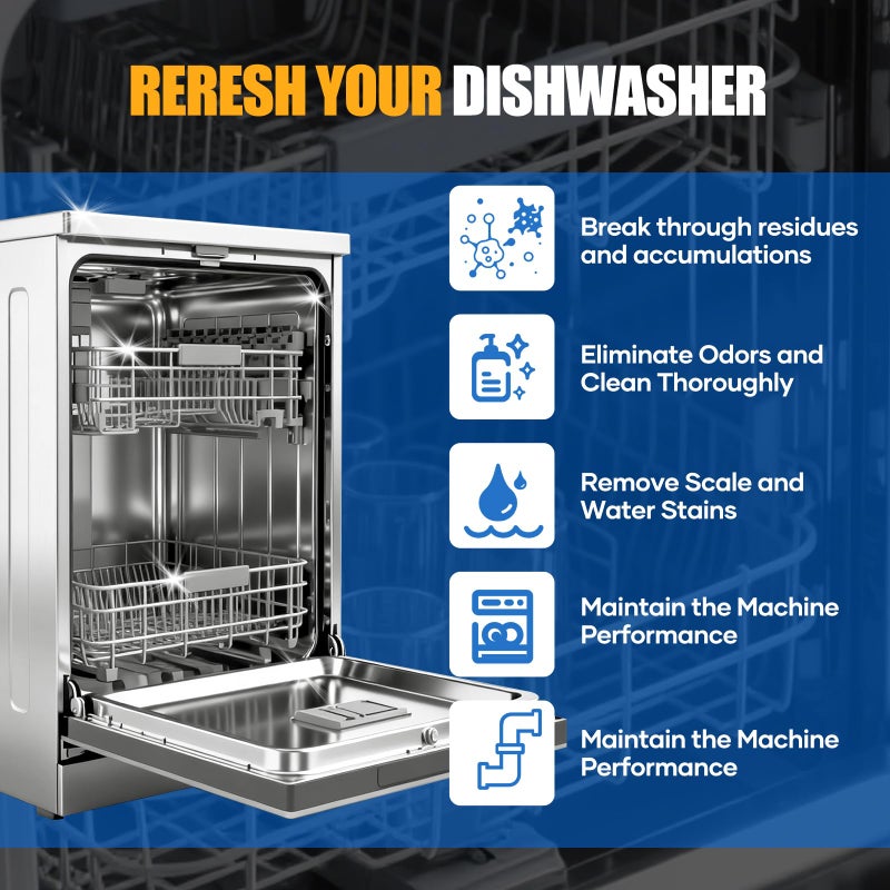 Dishwasher Cleaner Tablets - Dishwasher Cleaner And Deodorizer Tablets Lemon Scented, Heavy Duty Deep Clean Descaler Pods for Septic Safe, Prevents Buildup & Odor, Natural Limescale Remover (32 Pack) - Image 4