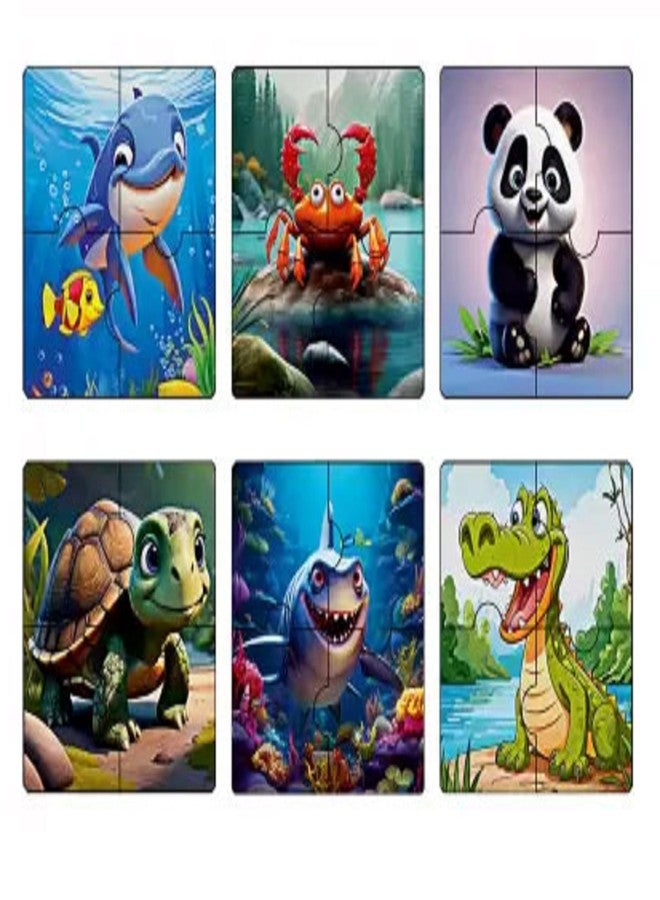 CAPIO ART Kid's Wooden Jigsaw Puzzle Games 6 in 1 Cognitive Development 24 Piece Puzzles Game for Kids Educational UV Printed Marine Life Fun Game (Pack of 6, Sea Theme) - Image 1
