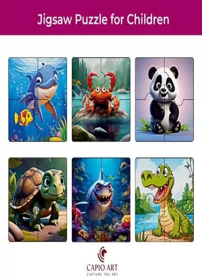 CAPIO ART Kid's Wooden Jigsaw Puzzle Games 6 in 1 Cognitive Development 24 Piece Puzzles Game for Kids Educational UV Printed Marine Life Fun Game (Pack of 6, Sea Theme) - Image 2