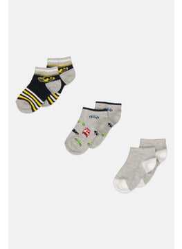 RBX Kids Boy 3 Pairs Allover Print Ankle Socks, Grey Combo  - Image 1