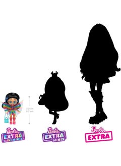 Mattel BARBIE Barbie Extra Mini Minis with Blue-Streaked Black Ponytail Wearing Rainbow Dress & Accessories & Stand, 3.25-inch  - Image 2