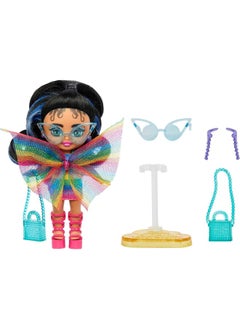 Mattel BARBIE Barbie Extra Mini Minis with Blue-Streaked Black Ponytail Wearing Rainbow Dress & Accessories & Stand, 3.25-inch  - Image 5