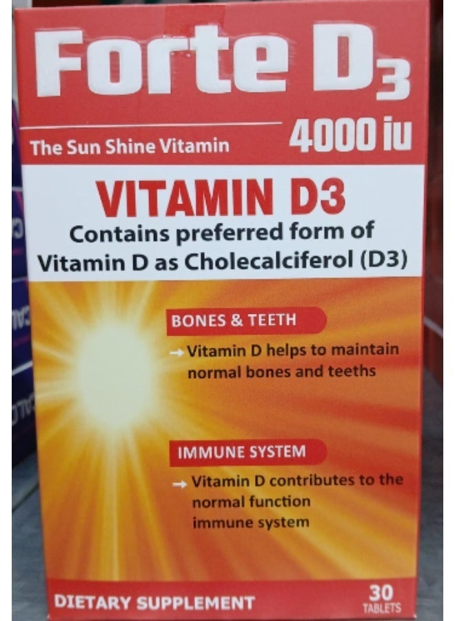 Forte Vitamin D3 Tablets, 4000 IU Cholecalciferol, 30 Count