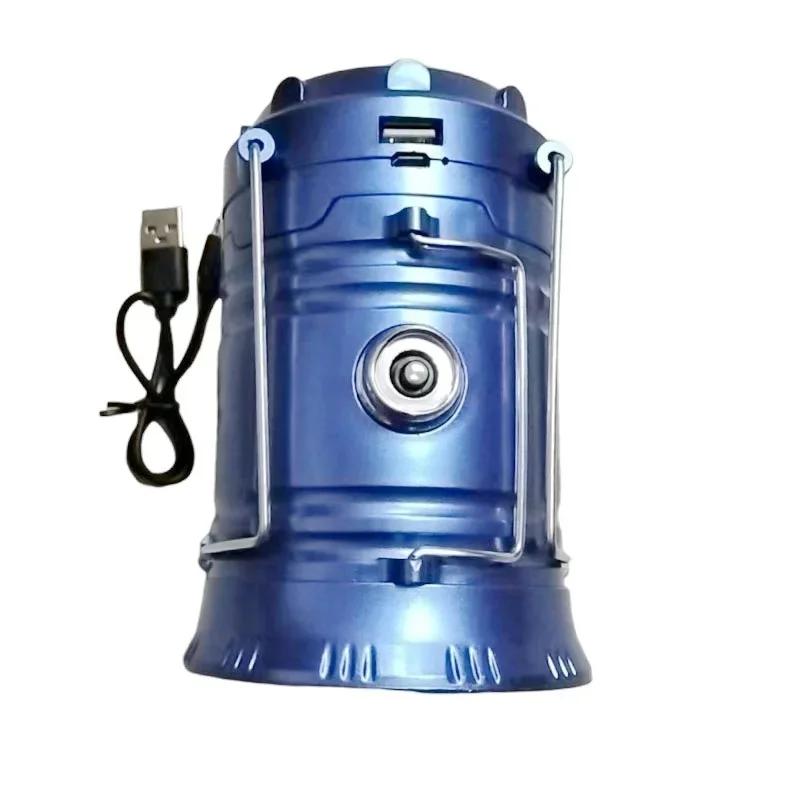 5800 solar retractable lantern outdoor camping lamp type-c charging USB tent lamp portable lamp camping lamp(5800 blue) - Image 1