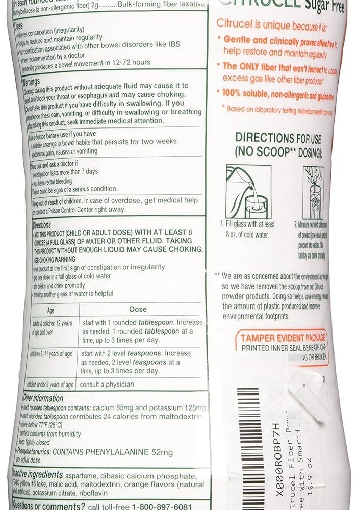 Citrucel Orange Sugar Free Laxative - 16.9 oz Methylcellulose Fiber Therapy for Regularity - Image 3