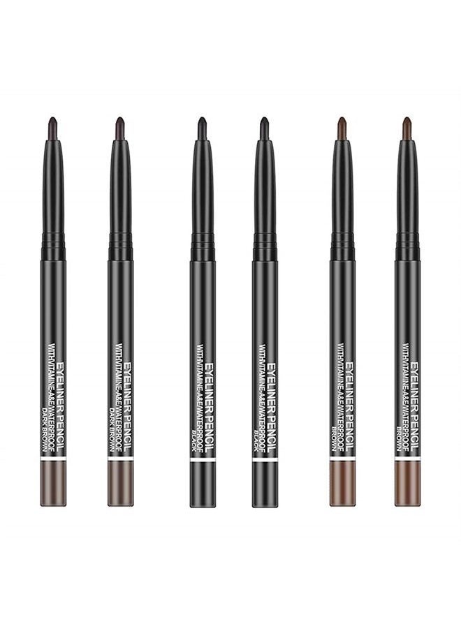 Go Ho - Black,Light Brown,Dark Brown Eyeliner Pencils,6 Pack Gel Eye Liner Makeup Pencil,High Pigment Smooth Eyeliner Stick,Soft Easy to Color Eye Liner Pen - Image 1