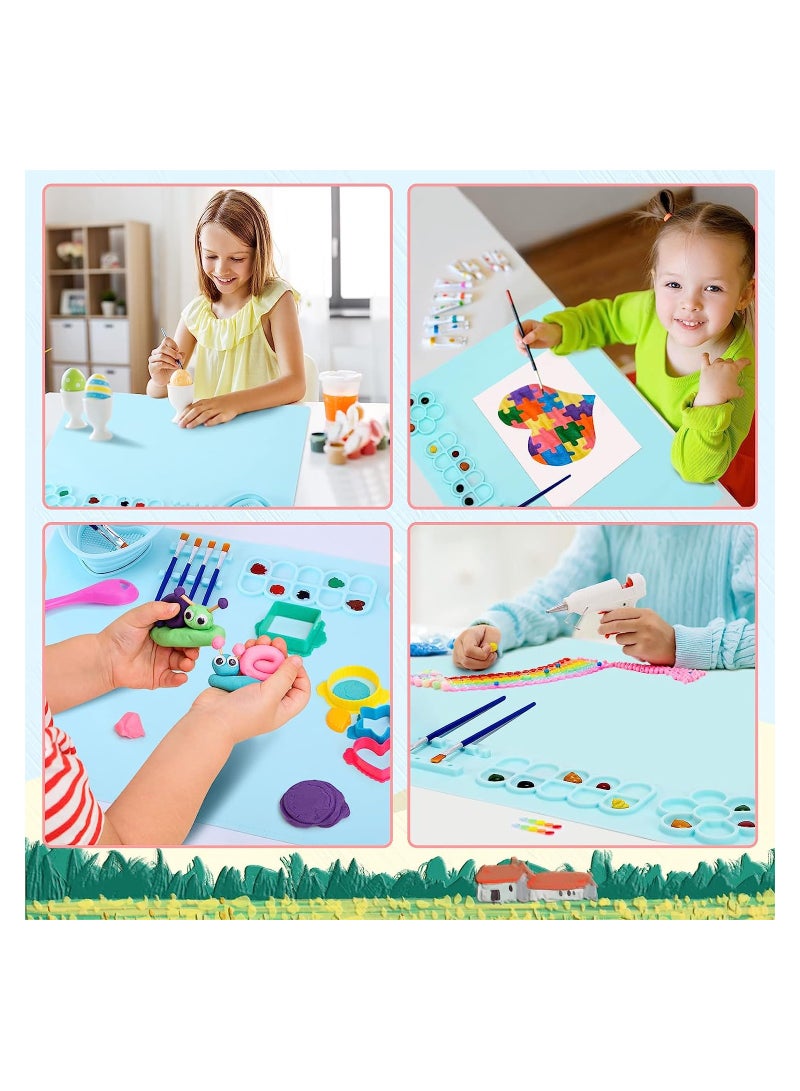 KASTWAVE Silicone Oil Painting Mat Blue Children's Graffiti Silicone Mat 50.5*40.5cm Silicone Painting Mat Paint Palette Easy to Clean with Cup for Painting Craft Watercolour Clay and DIY  - Image 5