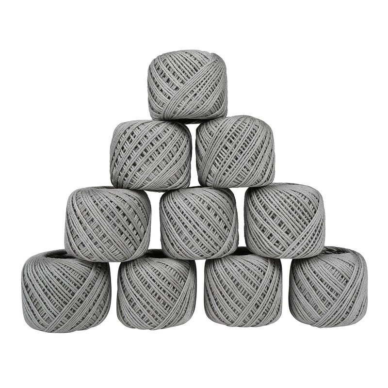 CORIOX Crochet Thread Set Of 10 Ball Crochet Cotton Thread Yarn For Knitting And Craft Making. Size 20 Gram 55 To 60 Mtr Approx (Grey). - Image 1