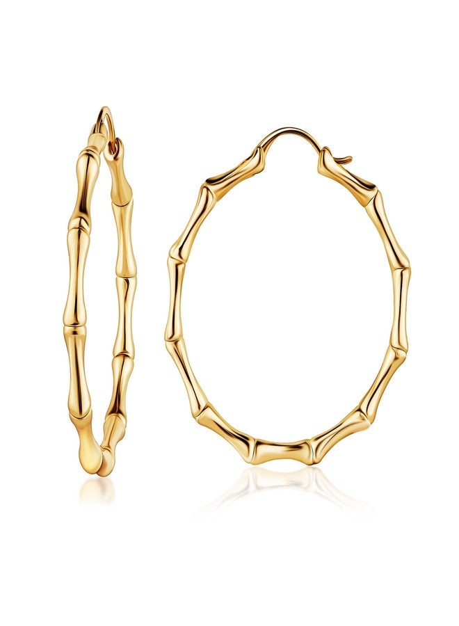 Barzel 18k Gold Plated Bamboo Earrings For Women (Gold) - Image 1