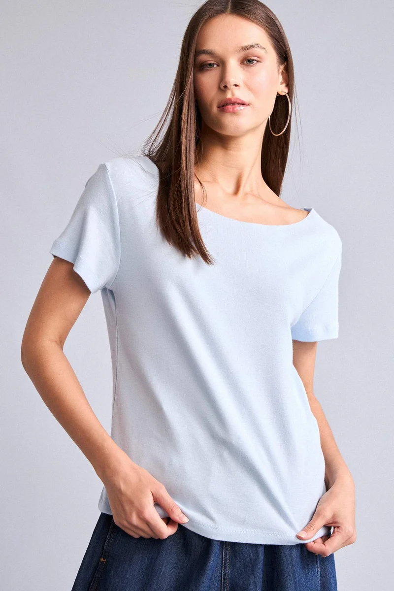 ديفاكتو Loose Fit Off Shoulder Ribana Short Sleeve T-Shirt