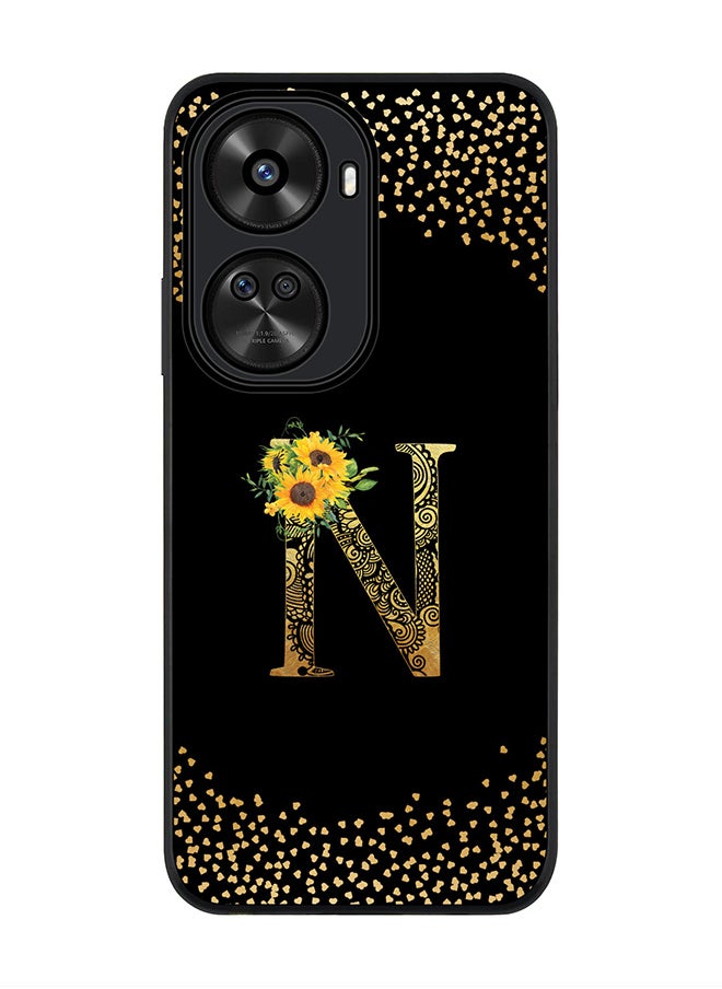 Stylizedd Rugged Black edge case for Huawei nova 12 SE / Huawei nova 11 SE 4G,Slim fit Cover Custom Monogram Initial Letter Floral Pattern Alphabet - N (Black)  - Image 1