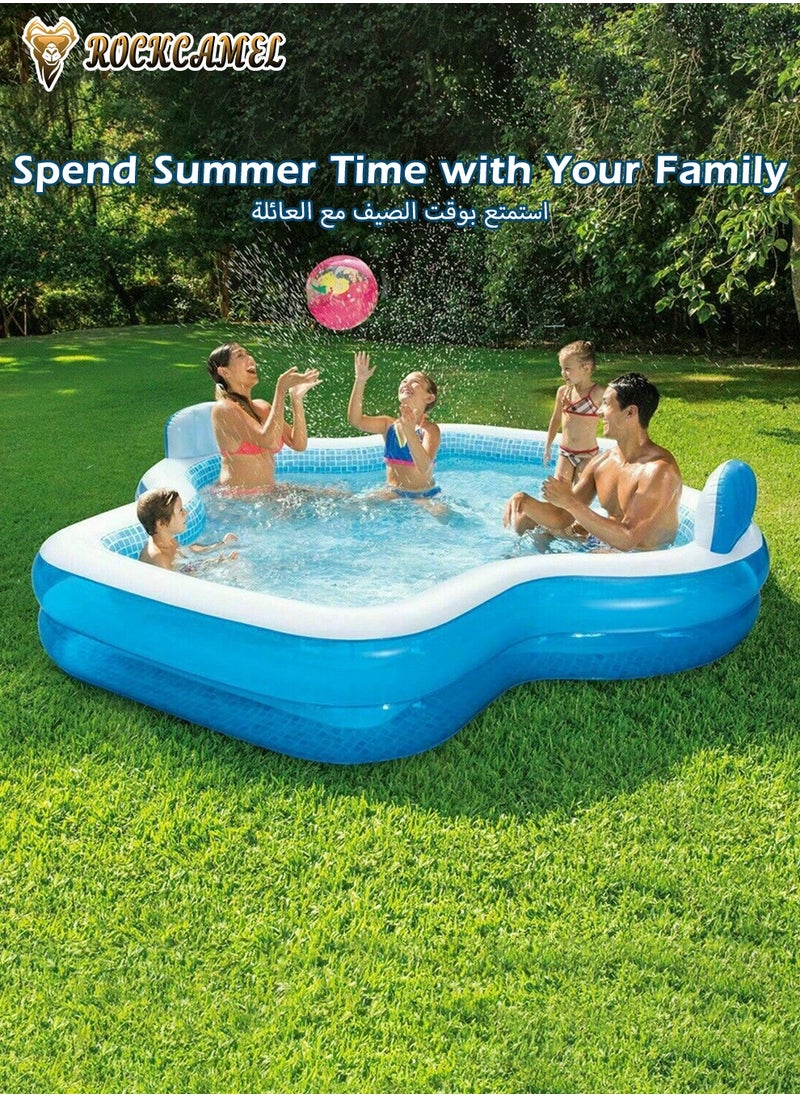 ROCKCAMEL Inflatable Swimming Pool 305*247*87cm, Fashionable Children's Swimming Pool,Simulation Swimming Pool Design, Thickened Material,Summer Water Party Family Paddling Pool, Suitable For Backyard Garden Outdoor 4-7 People  - Image 3