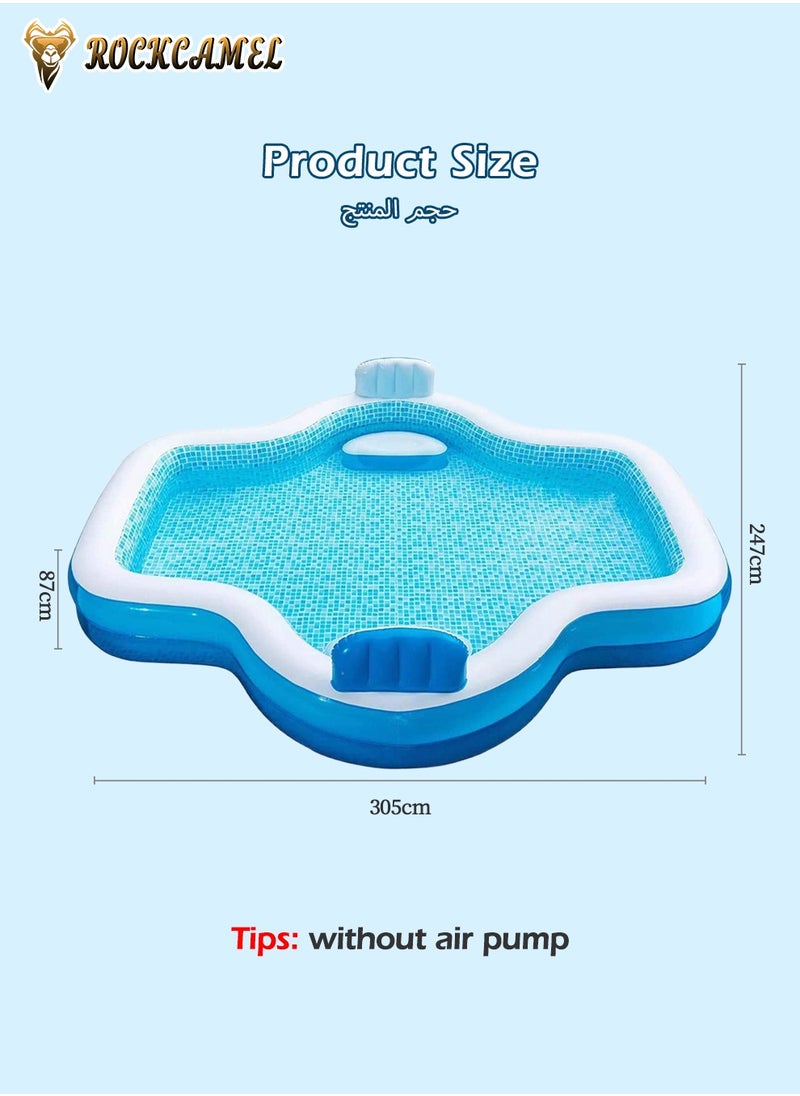 ROCKCAMEL Inflatable Swimming Pool 305*247*87cm, Fashionable Children's Swimming Pool,Simulation Swimming Pool Design, Thickened Material,Summer Water Party Family Paddling Pool, Suitable For Backyard Garden Outdoor 4-7 People  - Image 4