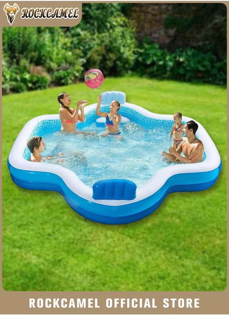 ROCKCAMEL Inflatable Swimming Pool 305*247*87cm, Fashionable Children's Swimming Pool,Simulation Swimming Pool Design, Thickened Material,Summer Water Party Family Paddling Pool, Suitable For Backyard Garden Outdoor 4-7 People  - Image 1