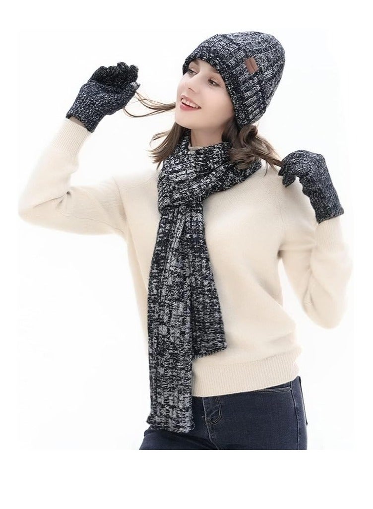 KASTWAVE Winter Beanie Hat Scarf Touchscreen Gloves Set, Hat Scarf Glove Set Women, Winter 3 in 1 Beanie Long Scarf and Touch Screen Gloves for Women Men Soft Warm for Winter Gift - Image 2