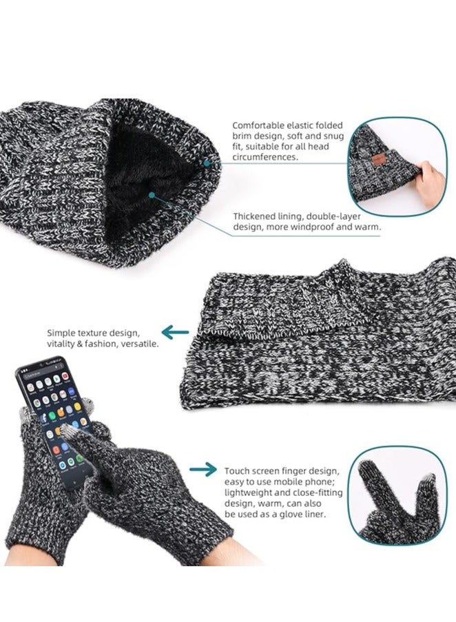 KASTWAVE Winter Beanie Hat Scarf Touchscreen Gloves Set, Hat Scarf Glove Set Women, Winter 3 in 1 Beanie Long Scarf and Touch Screen Gloves for Women Men Soft Warm for Winter Gift - Image 5