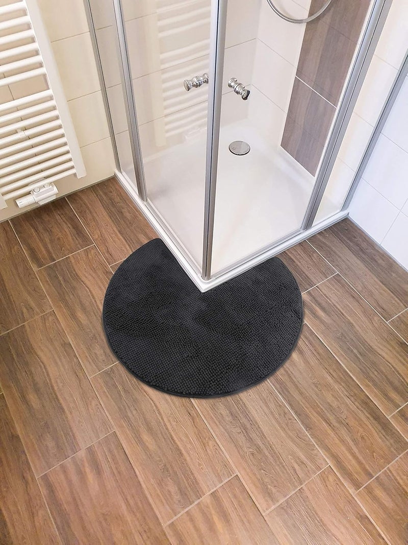FLUFFY Bath Mat for Corner Showers, made of Chenille, with Non-Slip Bottom (Round | Inner Dimensions 45 x 45 cm, Anthracite) - Image 2