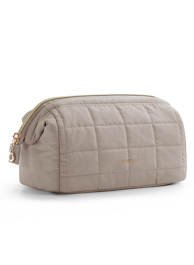 BAGSMART Makeup Bag Travel Toiletry Bag, Puffy Padded Make Up Bags For Women Makeup Organizer Case, Wide-Open Pouch Purse Travel Essentials Toiletries Accessories Brushes, Camel  - Image 1