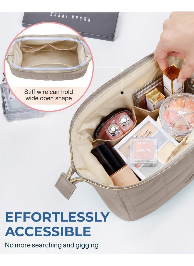 BAGSMART Makeup Bag Travel Toiletry Bag, Puffy Padded Make Up Bags For Women Makeup Organizer Case, Wide-Open Pouch Purse Travel Essentials Toiletries Accessories Brushes, Camel  - Image 4