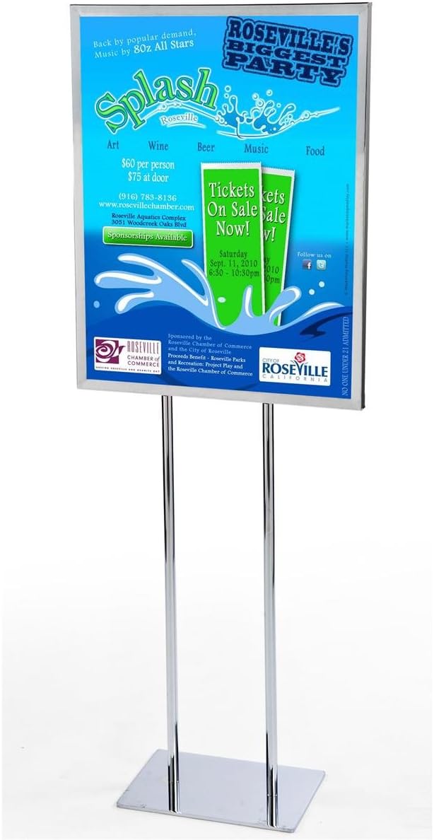 Displays2go FreeStanding Metal Poster Frame for 22 x 28 Posters Chrome Finish Top Loading Sign Stand with TwoLegged Post - Image 1