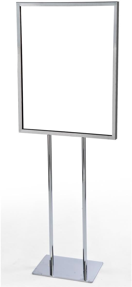 Displays2go FreeStanding Metal Poster Frame for 22 x 28 Posters Chrome Finish Top Loading Sign Stand with TwoLegged Post - Image 2