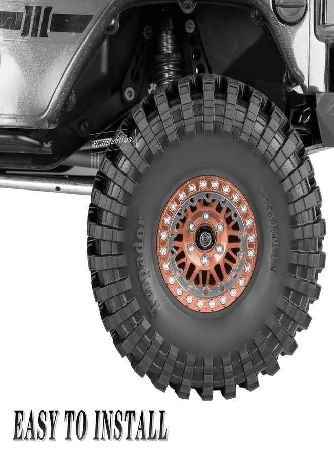 RCarmubWow RC 1.9" Beadlock Wheel 1.9 Beadlock Tire for 1/10 SCX10 90046 AX103007 SCX10 II III TRX4 6 Gen7 8 RC Crawler,Alloy 1.9 rc Wheels and Tires Rubber Tires 1.9 Rims w/Wheels Ring,Brown - Image 3