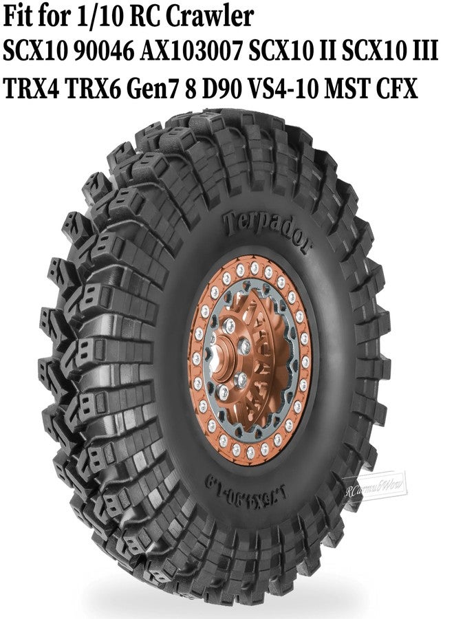 RCarmubWow RC 1.9" Beadlock Wheel 1.9 Beadlock Tire for 1/10 SCX10 90046 AX103007 SCX10 II III TRX4 6 Gen7 8 RC Crawler,Alloy 1.9 rc Wheels and Tires Rubber Tires 1.9 Rims w/Wheels Ring,Brown - Image 2