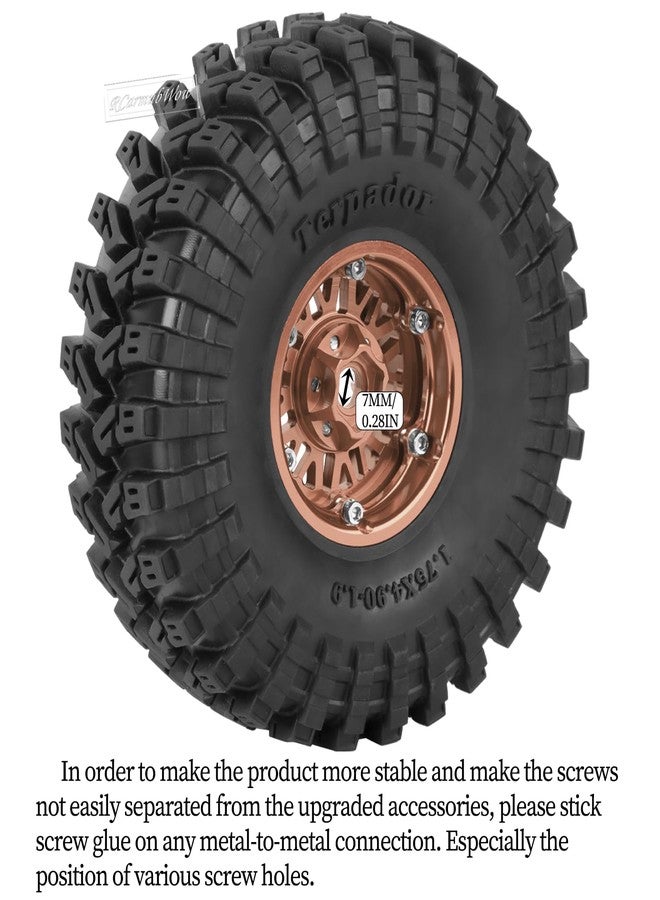 RCarmubWow RC 1.9" Beadlock Wheel 1.9 Beadlock Tire for 1/10 SCX10 90046 AX103007 SCX10 II III TRX4 6 Gen7 8 RC Crawler,Alloy 1.9 rc Wheels and Tires Rubber Tires 1.9 Rims w/Wheels Ring,Brown - Image 4