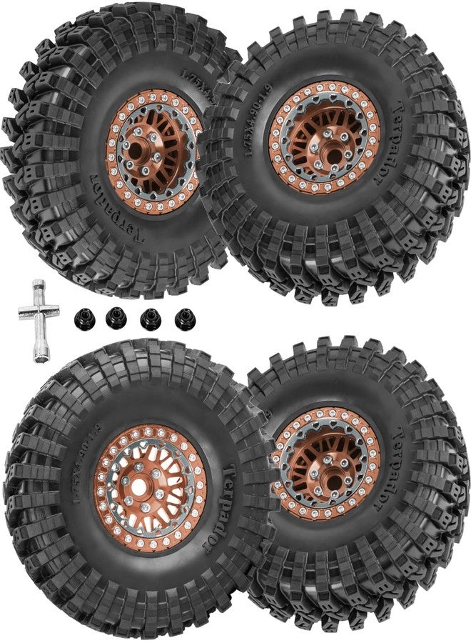 RCarmubWow RC 1.9" Beadlock Wheel 1.9 Beadlock Tire for 1/10 SCX10 90046 AX103007 SCX10 II III TRX4 6 Gen7 8 RC Crawler,Alloy 1.9 rc Wheels and Tires Rubber Tires 1.9 Rims w/Wheels Ring,Brown - Image 1