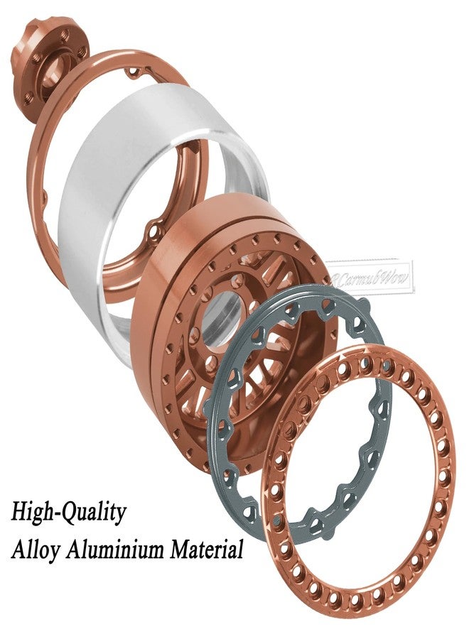 RCarmubWow RC 1.9" Beadlock Wheel 1.9 Beadlock Tire for 1/10 SCX10 90046 AX103007 SCX10 II III TRX4 6 Gen7 8 RC Crawler,Alloy 1.9 rc Wheels and Tires Rubber Tires 1.9 Rims w/Wheels Ring,Brown - Image 5