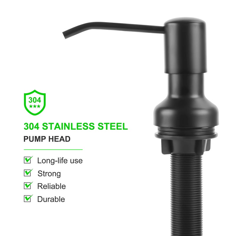 NVMTUUO Soap Dispenser For Kitchen Sink  Sink Soap Dispenser With Longer Threaded Shaft Shank  47"" Extension Tube Connects Directly To Dish Soap Container  Wider Pump Head Base (Black) - Image 4