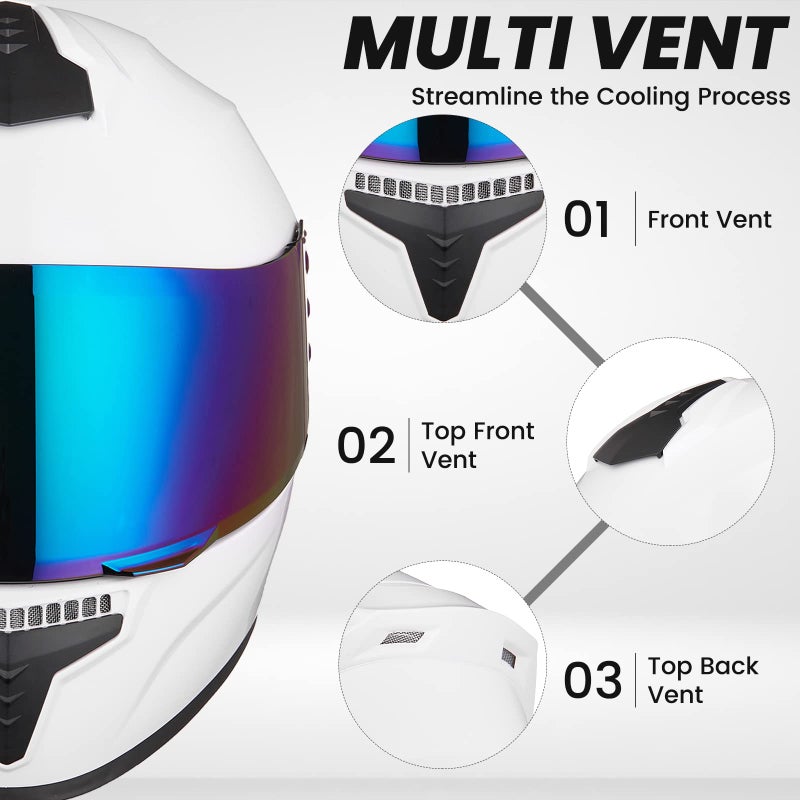 AUBOA Full Face Motorcycle Helmets for Adults Men and Women DOT Street Bike Racing Helmet with Tinted Visor Model MD813 White L - Image 4