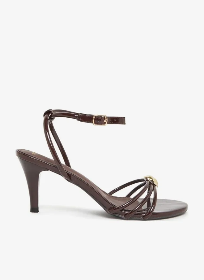 Styli Women Bronze Strappy Stiletto Heel Sandals