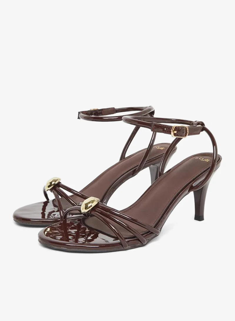 Styli Women Bronze Strappy Stiletto Heel Sandals
